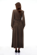 Katalina Brown Braid Detail Ruched Maxi Dress