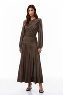 Katalina Brown Braid Detail Ruched Maxi Dress