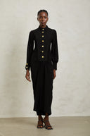 Andrea Black Gathered Draped Maxi Dress