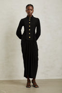 Andrea Black Gathered Draped Maxi Dress