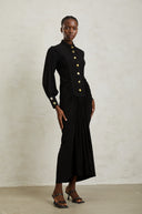 Andrea Black Gathered Draped Maxi Dress