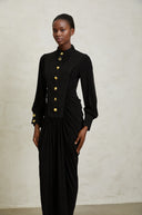 Andrea Black Gathered Draped Maxi Dress