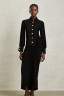 Andrea Black Gathered Draped Maxi Dress