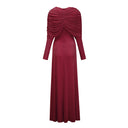 Estela Red Cape-Design Ruched Maxi Dress