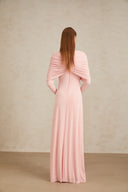 Estela Pink Shawl Panel Ruched Maxi Dress