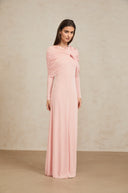 Estela Pink Shawl Panel Ruched Maxi Dress