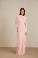 Estela Pink Shawl Panel Ruched Maxi Dress