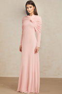 Estela Pink Shawl Panel Ruched Maxi Dress
