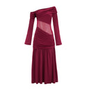 Herminia Burgundy One Shoulder Gathered Maxi Dress