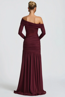 Herminia Burgundy One Shoulder Gathered Maxi Dress