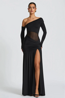 Herminia Black One Shoulder Gathered Maxi Dress