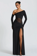 Herminia Black One Shoulder Gathered Maxi Dress