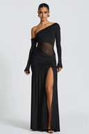Herminia Black One Shoulder Gathered Maxi Dress