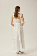 Viviane white lace pleated maxi dress