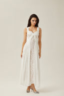 Viviane white lace pleated maxi dress