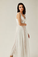 Viviane white lace pleated maxi dress