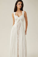 Viviane white lace pleated maxi dress