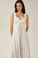 Viviane white lace pleated maxi dress