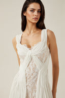 Viviane white lace pleated maxi dress