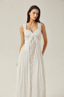 Viviane white lace pleated maxi dress
