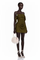 Pauline Olive Green Ruched Mini Dress with Metal Hardware