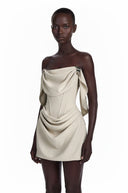 Pauline Ivory Ruched Mini Dress with Metal Hardware