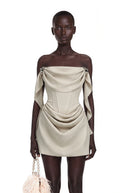 Pauline Ivory Ruched Mini Dress with Metal Hardware