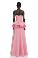 Michèle Pink Asymmetrical Maxi Dress with 3D Florals