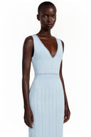 Séverine Blue Embellished Mermaid Knit Maxi Dress