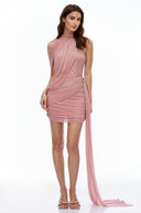 Dahlia Pink Asymmetrical Ruched Bodycon Mini Dress