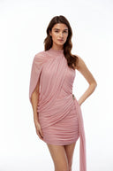 Dahlia Pink Asymmetrical Ruched Bodycon Mini Dress