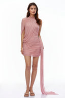 Dahlia Pink Asymmetrical Ruched Bodycon Mini Dress