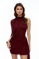 Dahlia Burgundy Asymmetrical Ruched Bodycon Mini Dress
