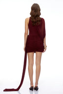 Dahlia Burgundy Asymmetrical Ruched Bodycon Mini Dress