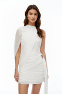 Dahlia White Asymmetrical Ruched Bodycon Mini Dress