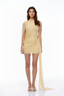 Dahlia Yellow Asymmetrical Ruched Bodycon Mini Dress
