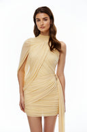 Dahlia Yellow Asymmetrical Ruched Bodycon Mini Dress