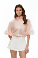 Fern Pink Short Sleeve Blouse with 3D Florals