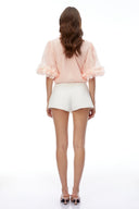 Fern Pink Short Sleeve Blouse with 3D Florals