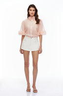 Fern Pink Short Sleeve Blouse with 3D Florals