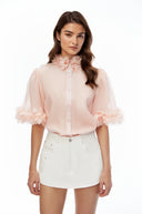 Fern Pink Short Sleeve Blouse with 3D Florals