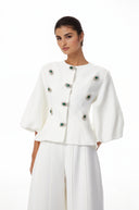 Violante White Crystal Embellished Peplum Jacket
