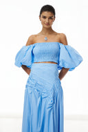 Henriette Blue Smocked Top & Asymmetrical Skirt Set