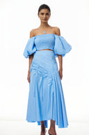 Henriette Blue Smocked Top & Asymmetrical Skirt Set