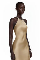 Léontine Gold Backless Satin Maxi Dress