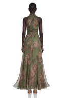 Edwina Green Mock Neck Ruched Maxi Dress with Floral Print