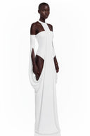 Téodora White Halter Neck Draped Maxi Dress