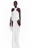Téodora White Halter Neck Draped Maxi Dress