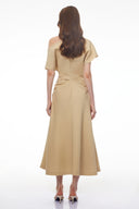 Raphaëlle Khaki Asymmetrical Ruched Maxi Dress