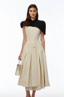 Tiphaine Khaki Cape Pleated Asymmetrical Maxi Dress